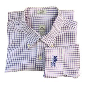 PETER MILLAR Nanoluxe Shirt Mens Large Button Up Check White Purple 100% cotton